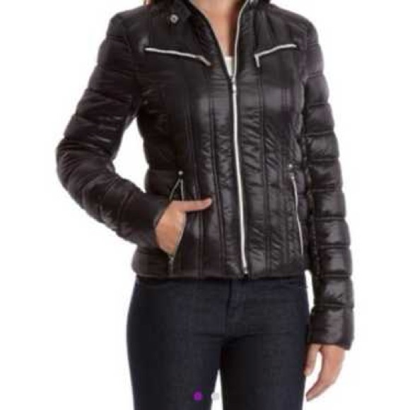 Laundry By Shelli Segal Jackets & Blazers - Laundry by Shelli Segal Moto Biker Jacket Black Puffer Goth Grunge Rock Emo M